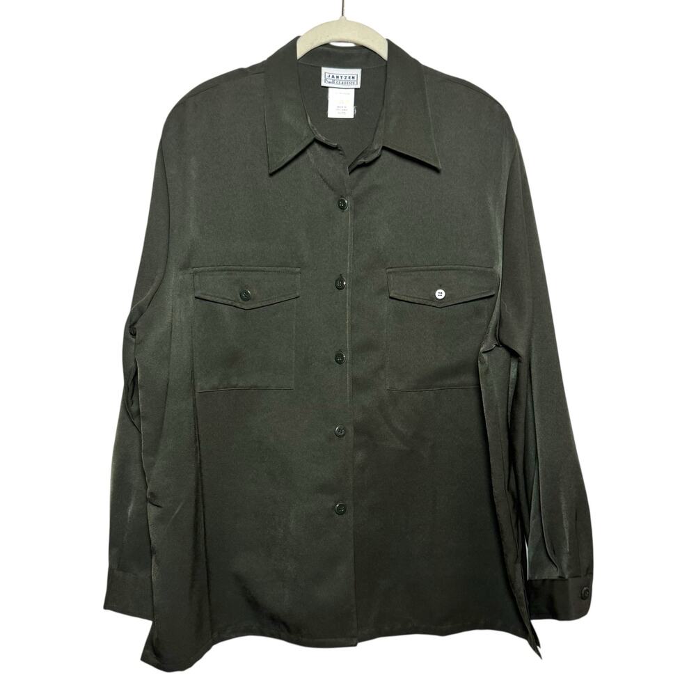 Vintage Jantzen Classics Army Green Size XL Button Down Shirt with Shoulder Pads
